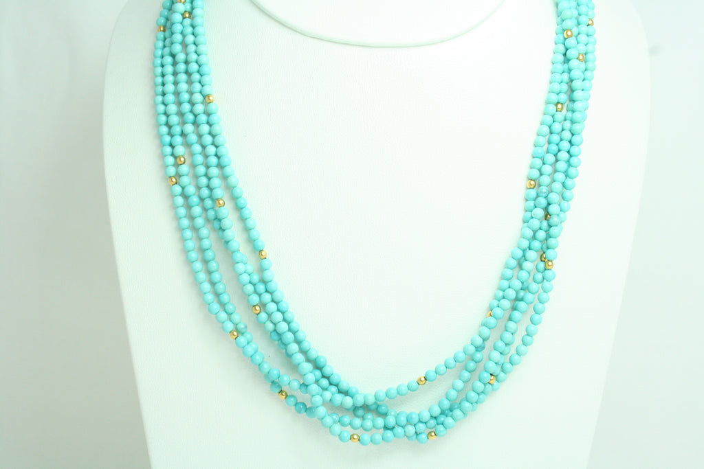 Collana torchon in Turchese con chiusura in Oro Giallo e Diamanti