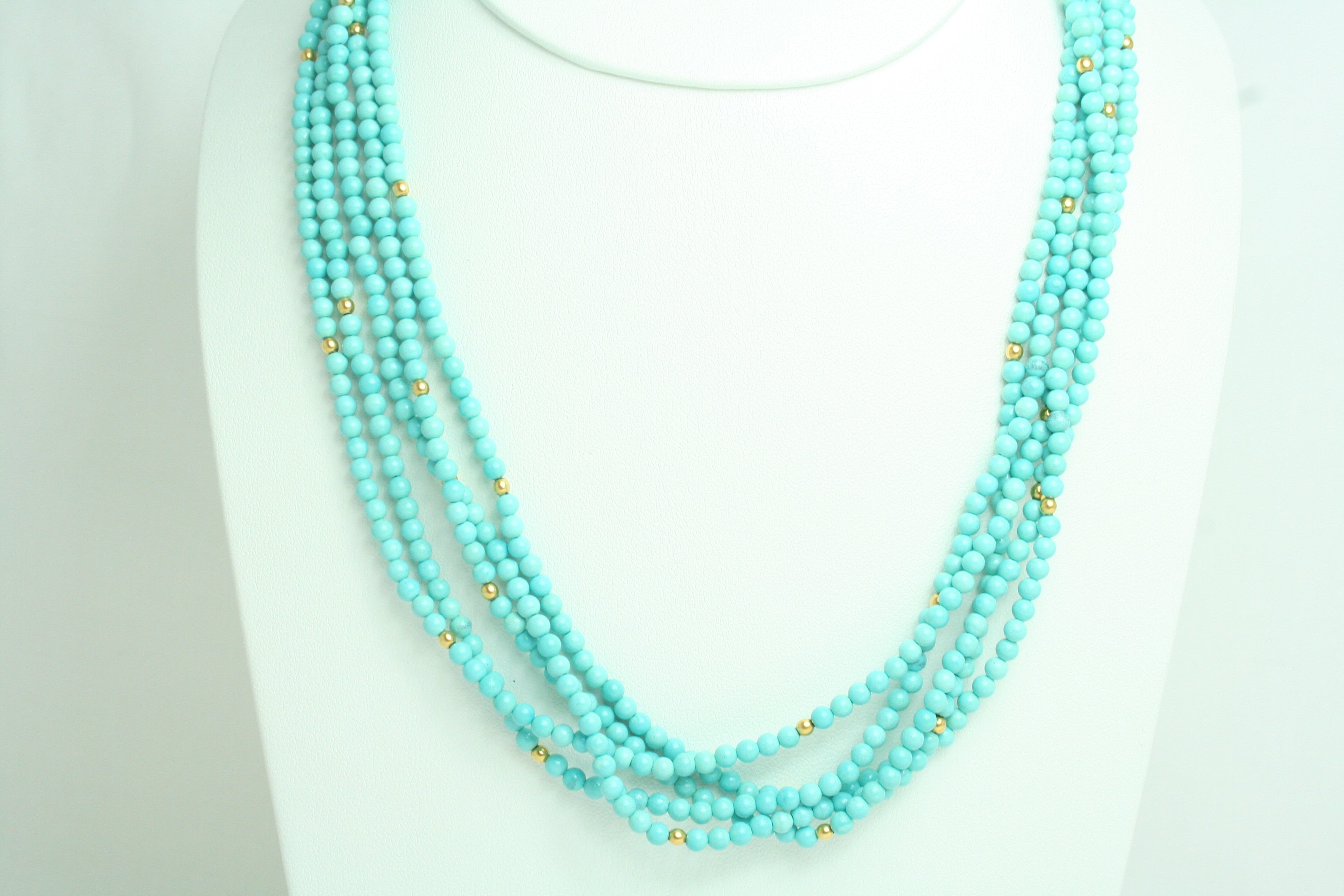 Collana torchon in Turchese con chiusura in Oro Giallo e Diamanti