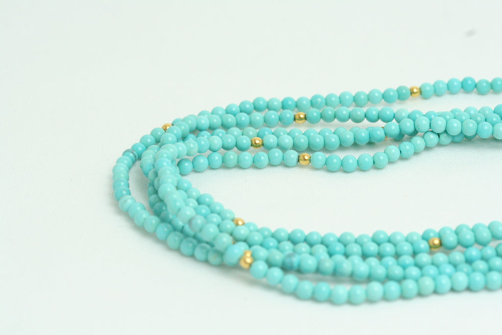Collana torchon in Turchese con chiusura in Oro Giallo e Diamanti