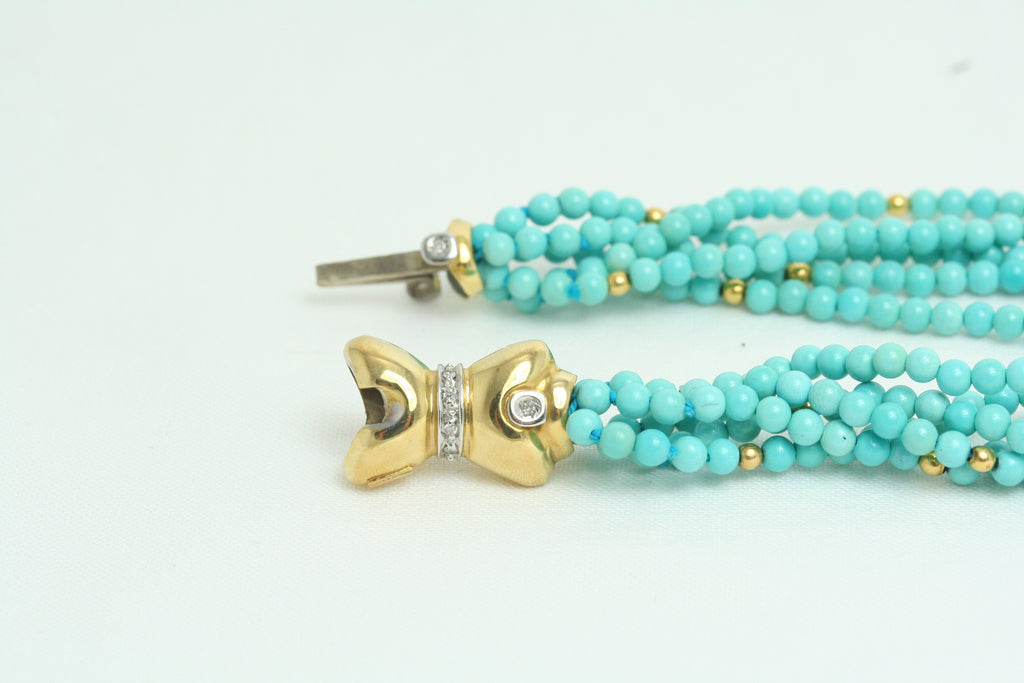 Collana torchon in Turchese con chiusura in Oro Giallo e Diamanti