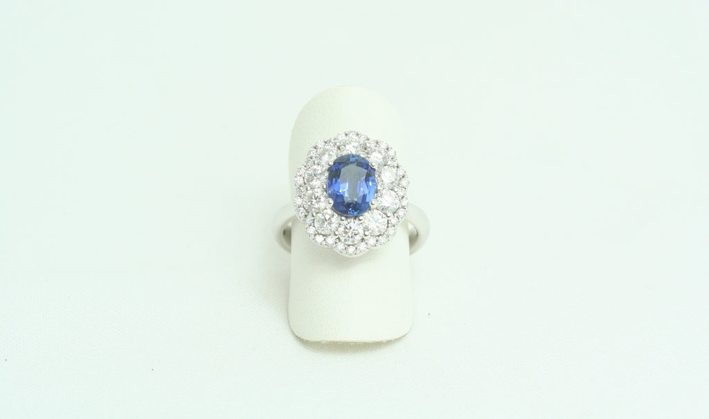Anello Margherita in Oro Bianco Zaffiro e Diamanti