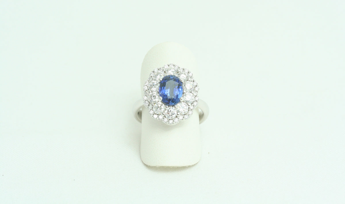 Anello Margherita in Oro Bianco Zaffiro e Diamanti