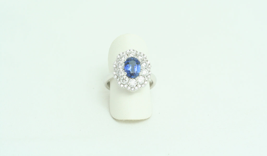 Anello Margherita in Oro Bianco Zaffiro e Diamanti