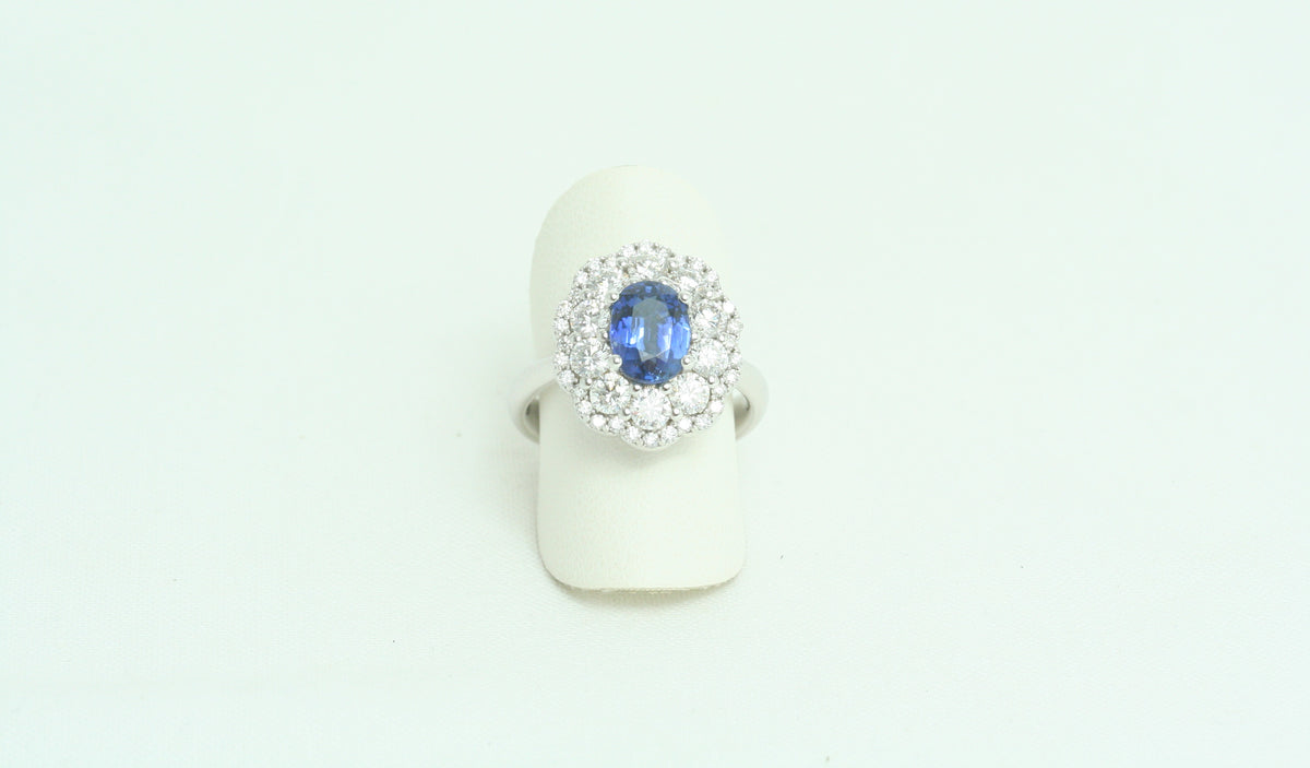 Anello Margherita in Oro Bianco Zaffiro e Diamanti